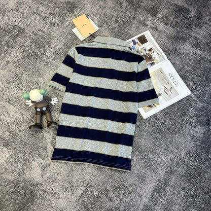 Miu SS26 Polo T-Shirt Striped Black Grey Cotton 350879