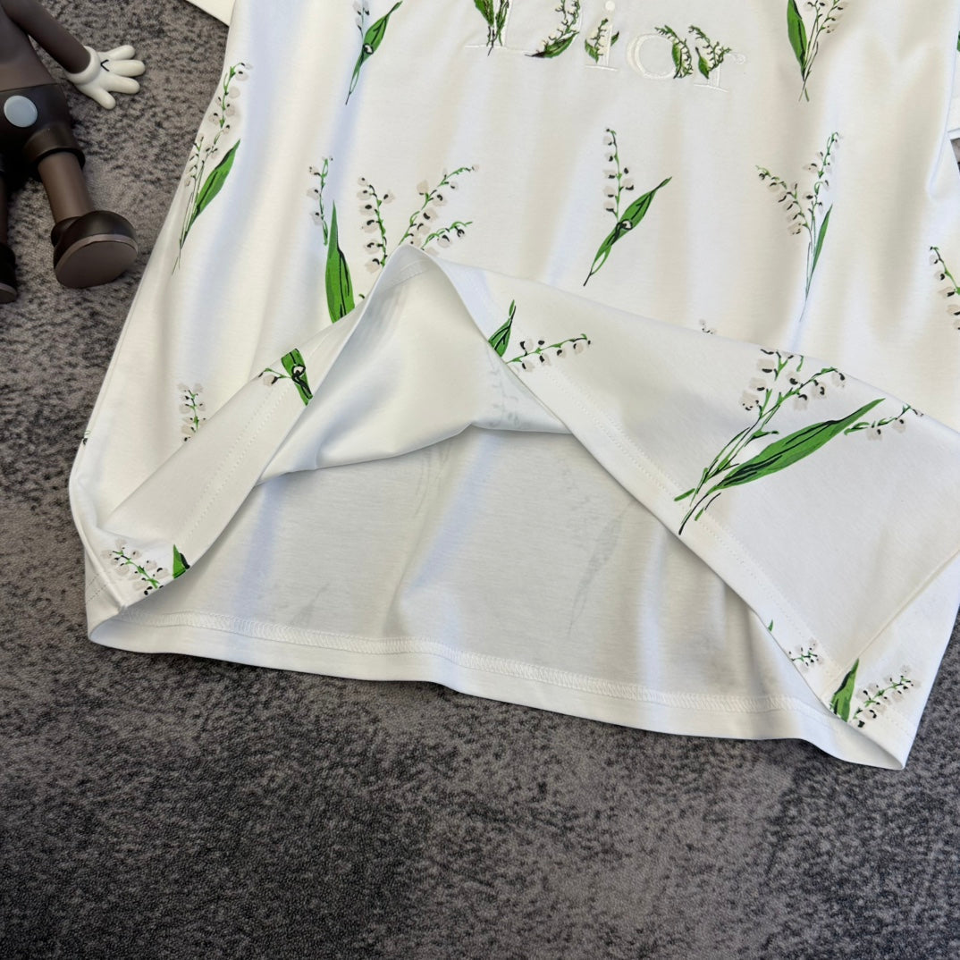 CD SS26 Lily Of The Valley T-Shirt White Cotton 350673