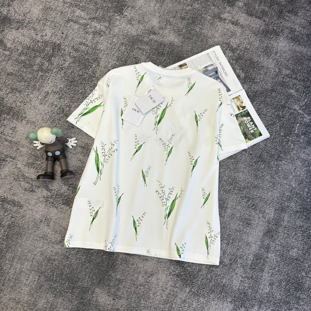 CD SS26 Lily Of The Valley T-Shirt White Cotton 350673