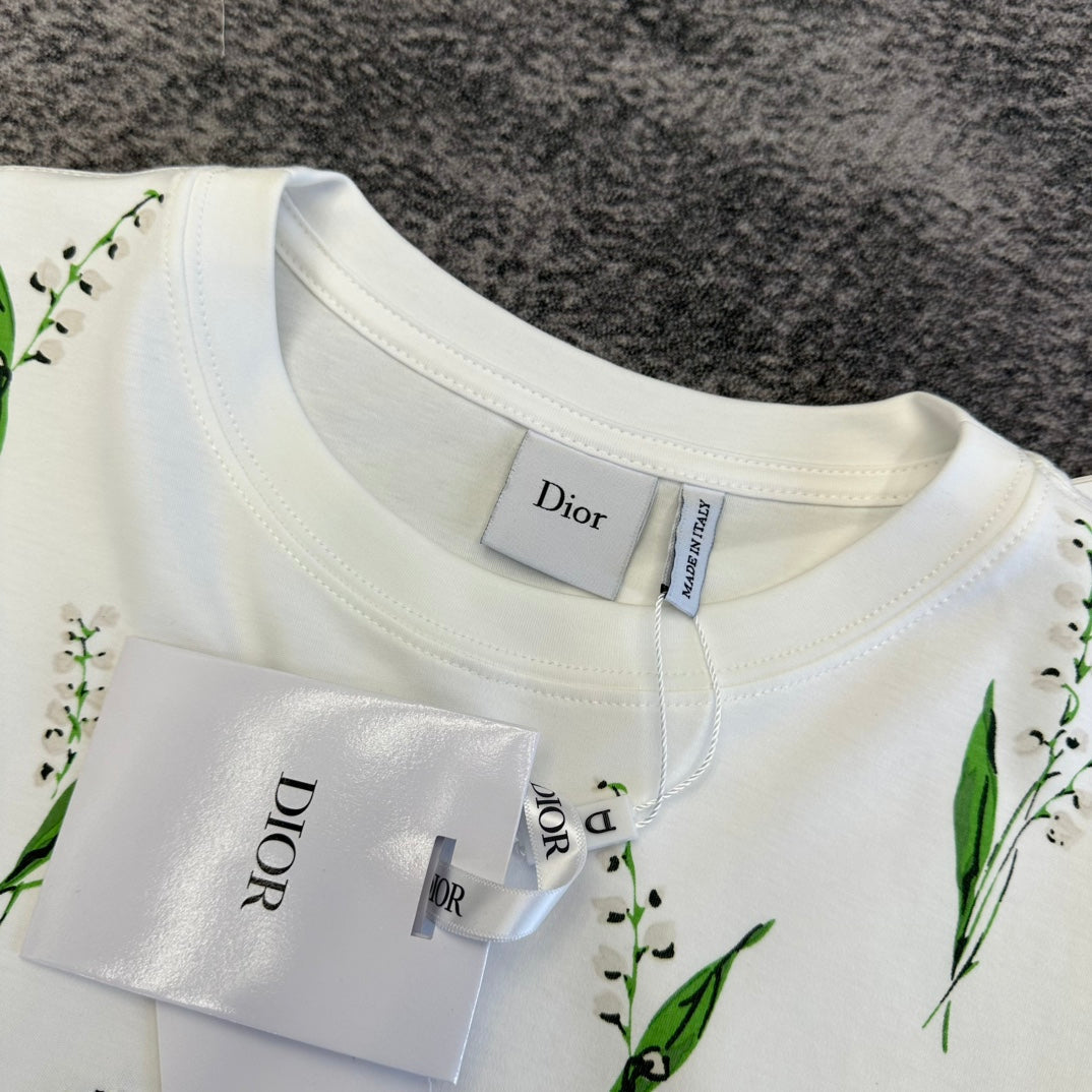 CD SS26 Lily Of The Valley T-Shirt White Cotton 350673