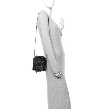 Lambskin Bucket Chain Drawstring Bag Black