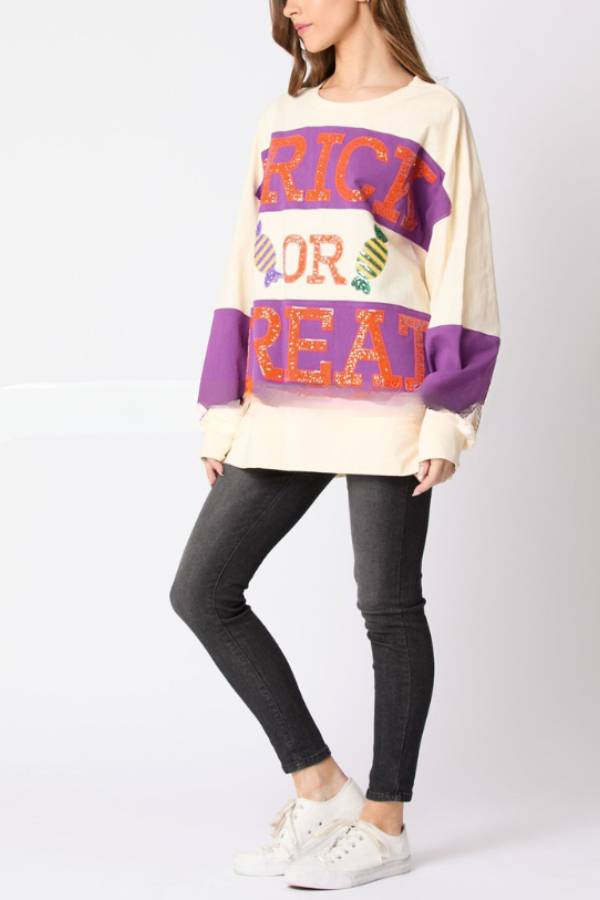 Sudadera informal con lentejuelas y letras de Halloween 