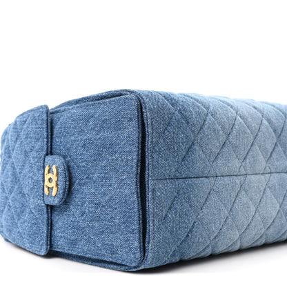 Washed Denim Quilted Small Chanel 25 Handbag Blue