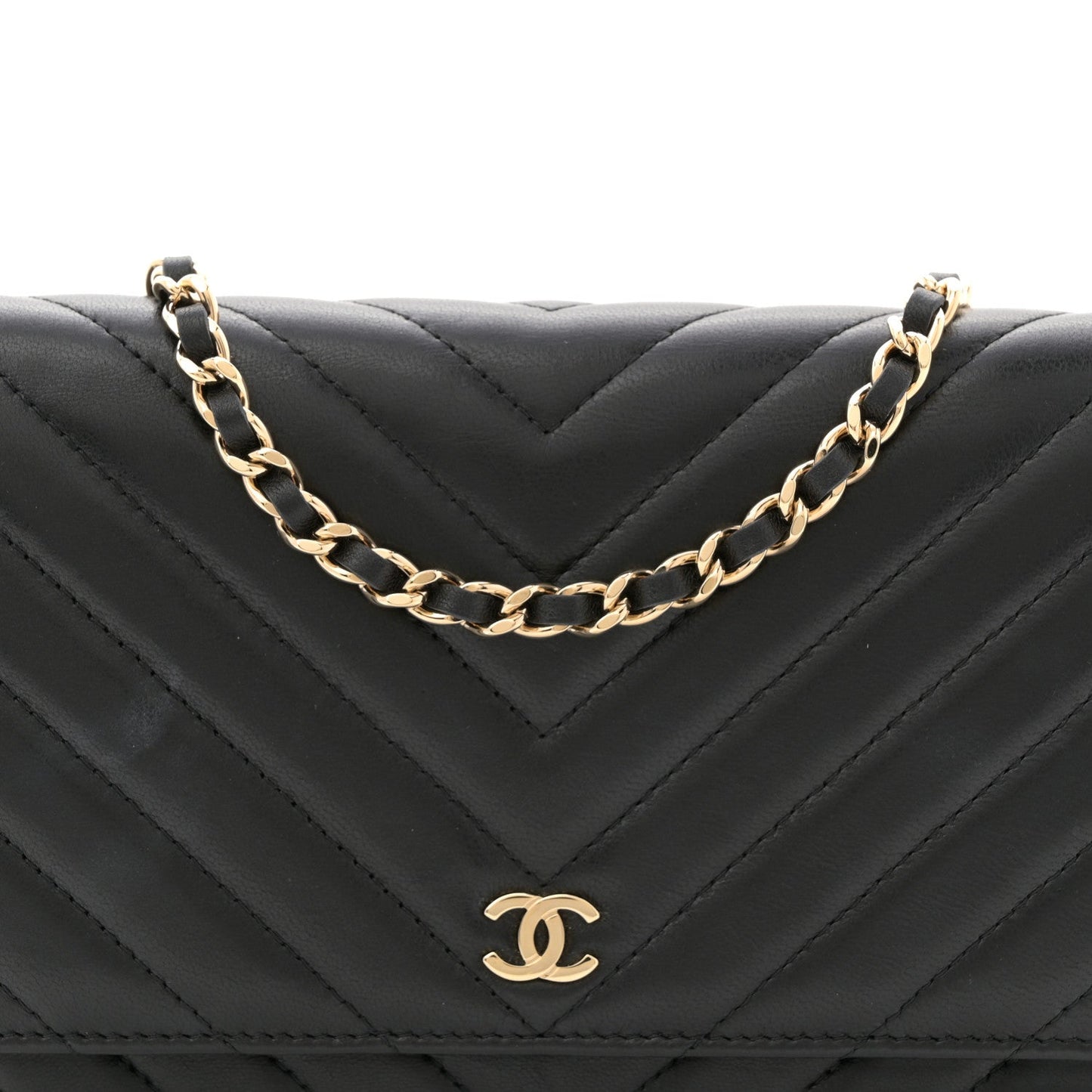 Lambskin Chevron Quilted Wallet On Chain WOC Black