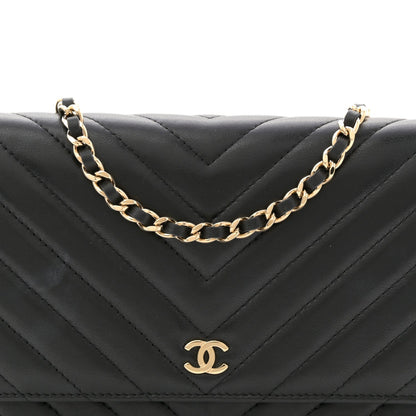 Lambskin Chevron Quilted Wallet On Chain WOC Black