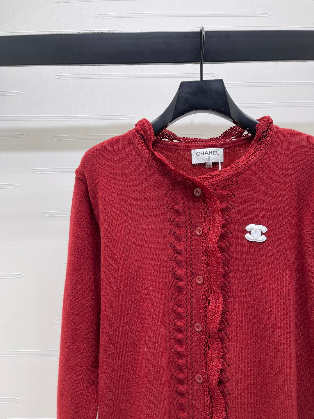 CC 26 Lace-Trimmed Knit Cardigan Red Wool 340992
