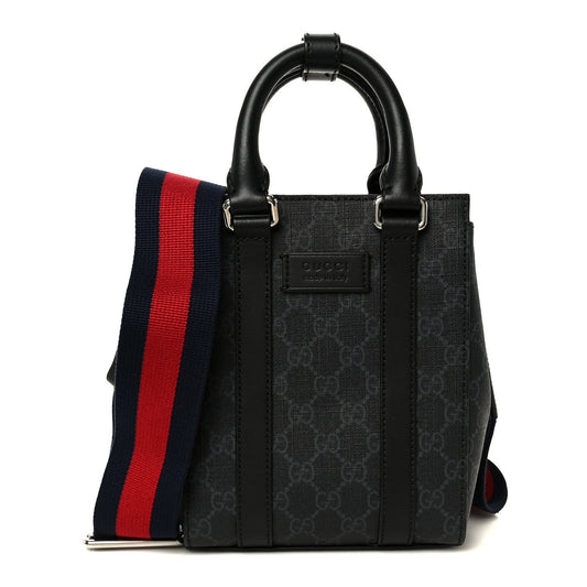 GG Supreme Monogram Appia Calfskin Web Mini Tote Bag Black