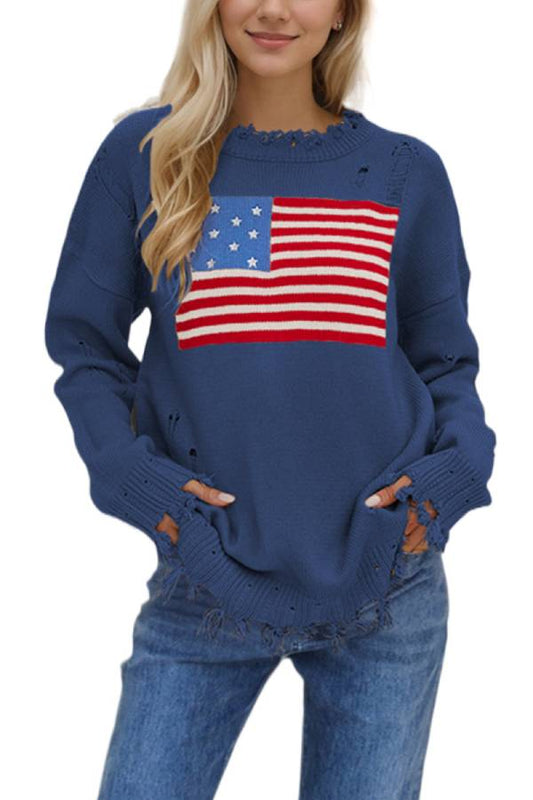 Suéter de moda con cuello redondo y bandera 