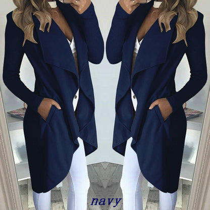 Chaqueta cortavientos larga y ajustada con solapa de color liso a la moda