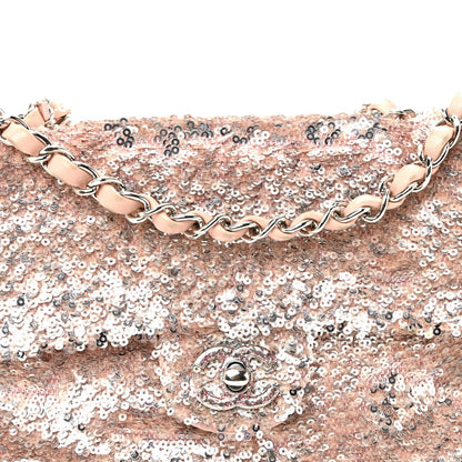 Sequin Mini Flap Light Pink Silver