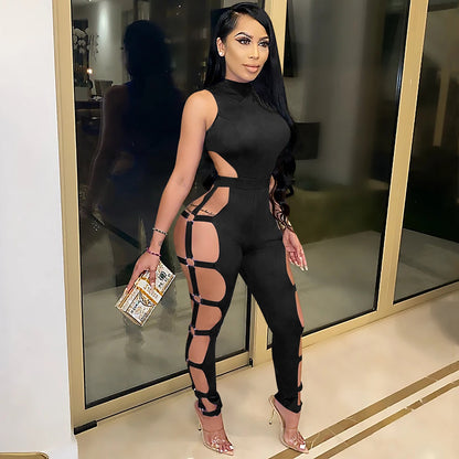 Mono sexy ajustado sin espalda con cortes para mujer