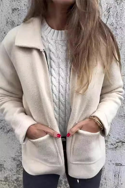 Chaqueta informal con bolsillo y cremallera de solapa de color liso