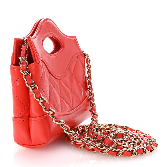 Shiny Lambskin Quilted Micro 31 Clutch With Chain Red