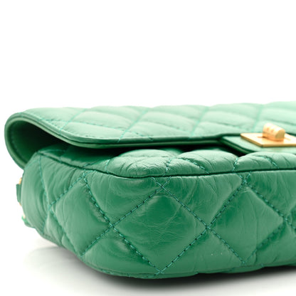 Aged Calfskin Quilted Reissue 2.55 Phone Holder With Chain Green