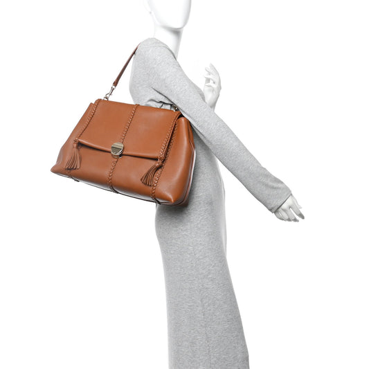 Grained Calfskin Large Penelope Shoulder Bag Caramel