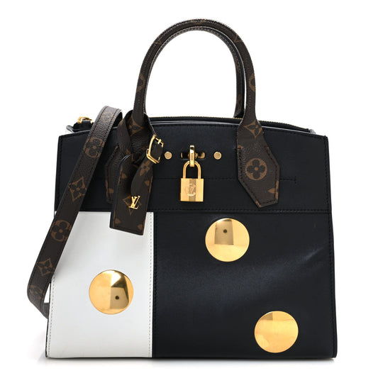 Calfskin Monogram Studded City Steamer PM Black White