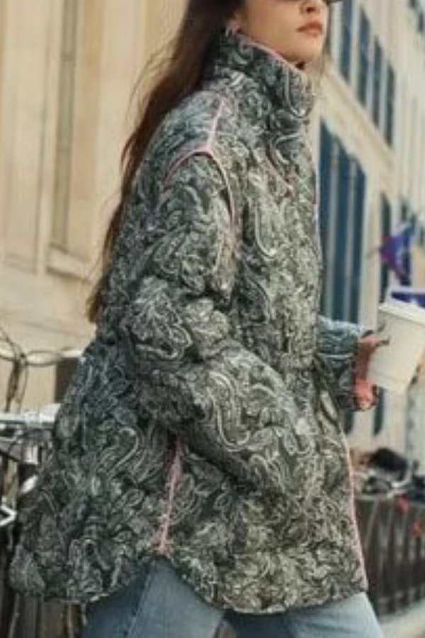 Chaqueta de manga larga estampada de algodón, holgada, moderna e informal. 