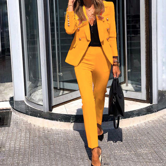Conjunto informal de dos piezas de color liso para mujer de primavera
