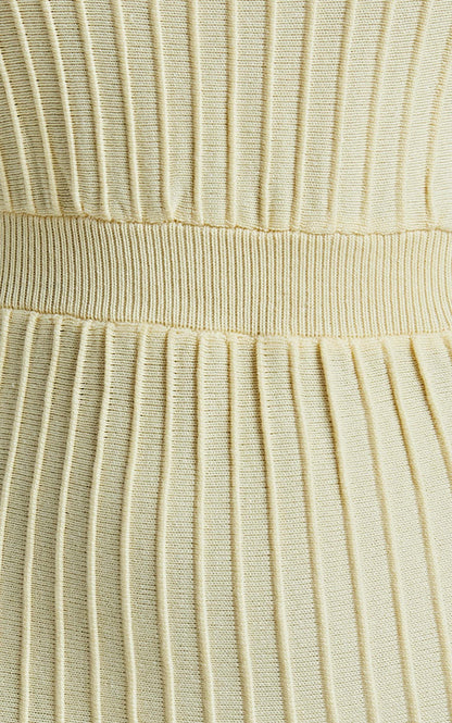 Donissa Midi Dress - Panelled Knit Dress in Butter Yellow
