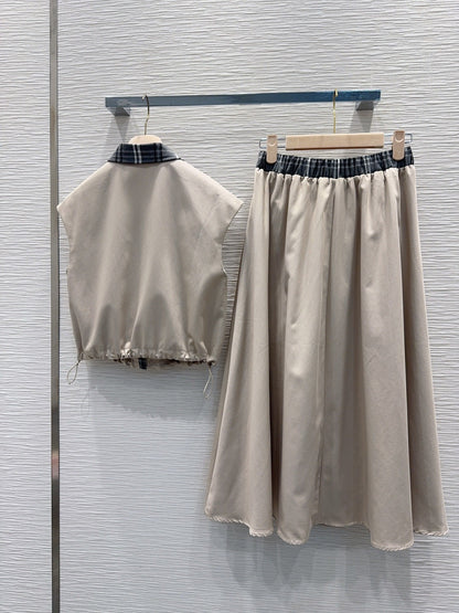 Miu SS26 Set Vest Midi Skirt Clay Grey Cotton Polyester 351255