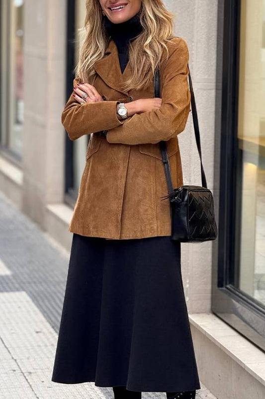 Gabardina vintage de ante marrón para mujer