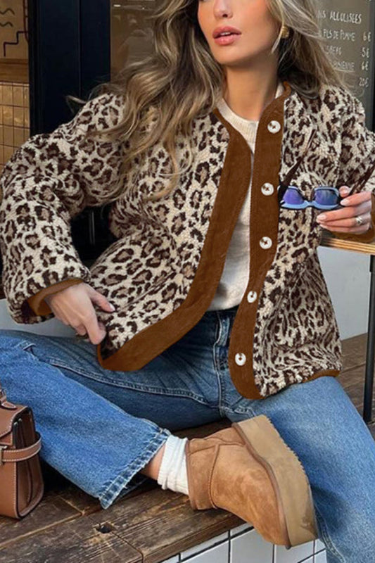 Chaqueta cálida de cachemira holgada con estampado de leopardo a la moda