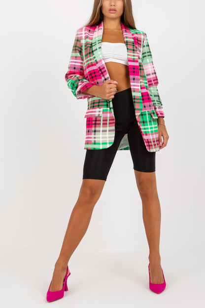 Blazer informal para mujer, chaqueta de traje de oficina con bolsillos y manga larga a cuadros de color y abertura frontal