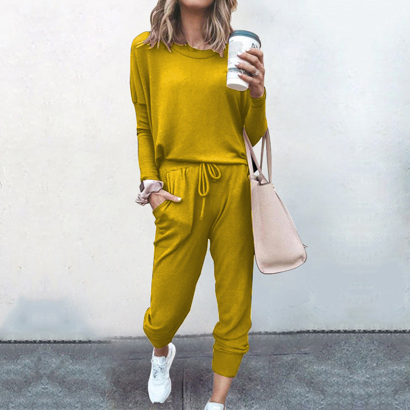 Conjunto de dos piezas para mujer, otoño e invierno, holgado, color liso, manga larga, informal