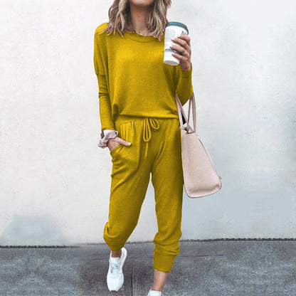 Conjunto de dos piezas para mujer, otoño e invierno, holgado, color liso, manga larga, informal