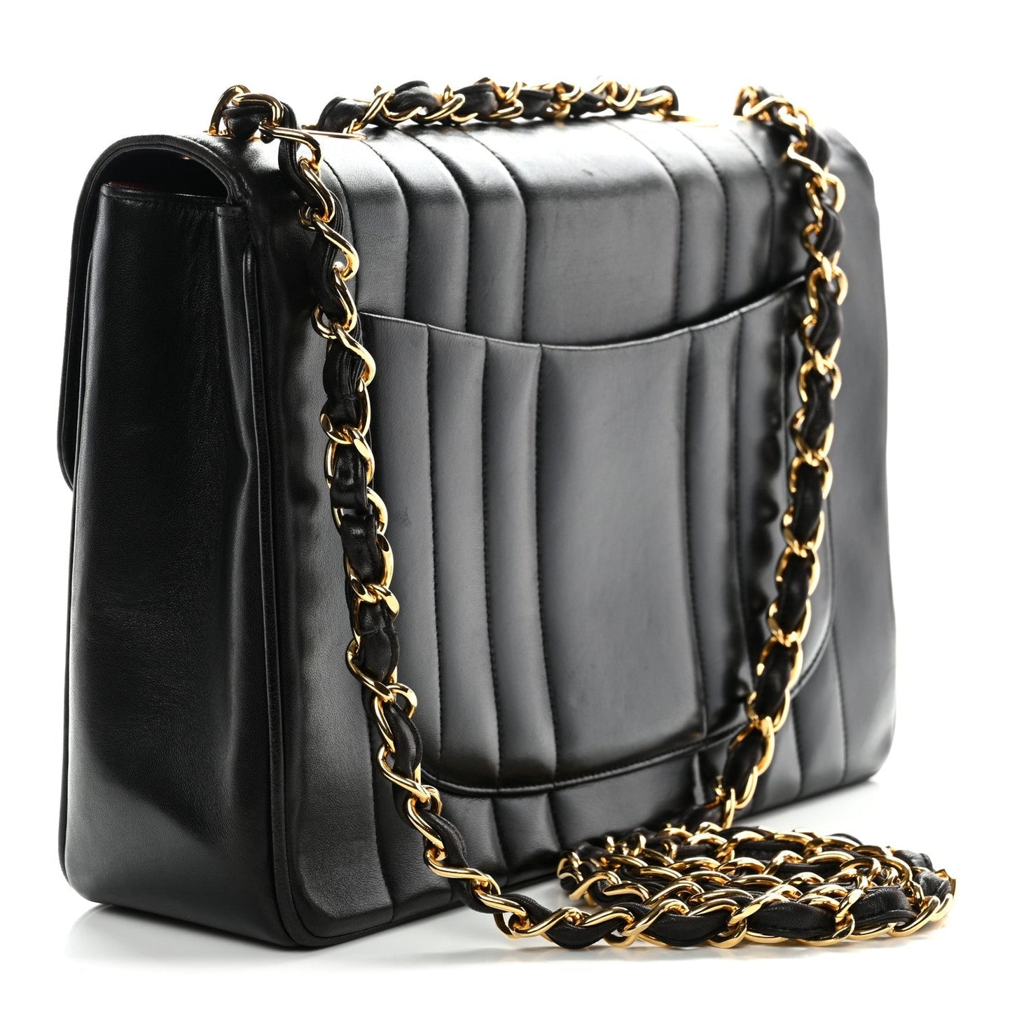 Lambskin Vertical Quilt Jumbo Single Flap Black