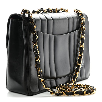Lambskin Vertical Quilt Jumbo Single Flap Black