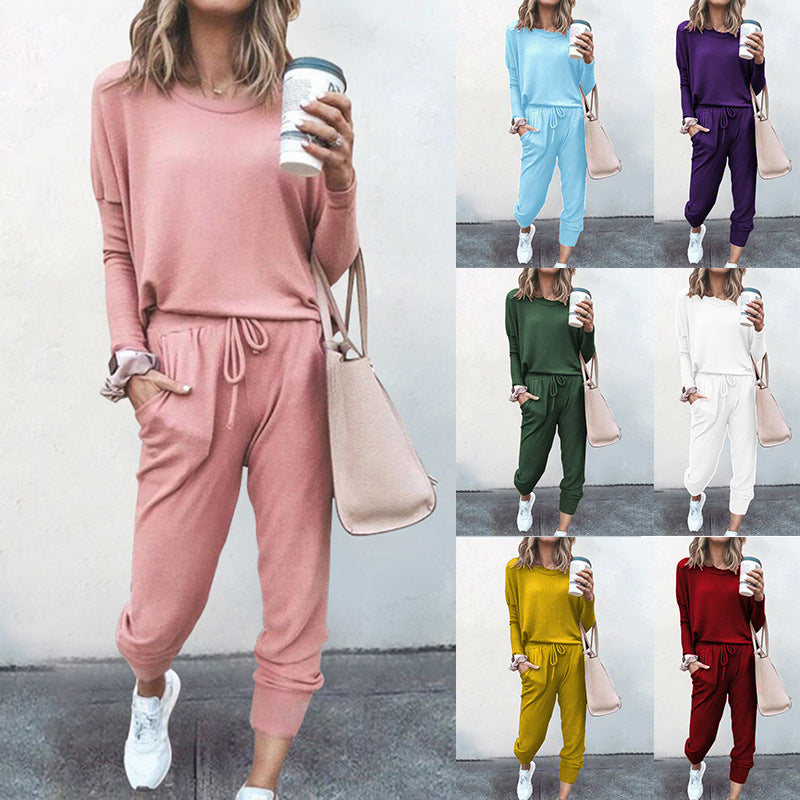 Conjunto de dos piezas para mujer, otoño e invierno, holgado, color liso, manga larga, informal