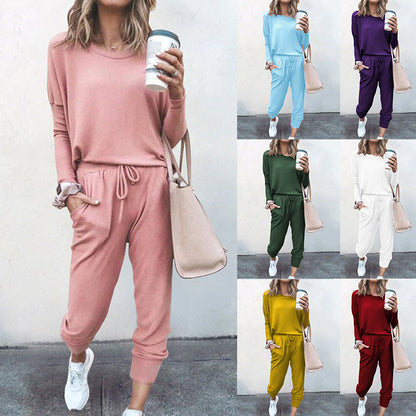 Conjunto de dos piezas para mujer, otoño e invierno, holgado, color liso, manga larga, informal