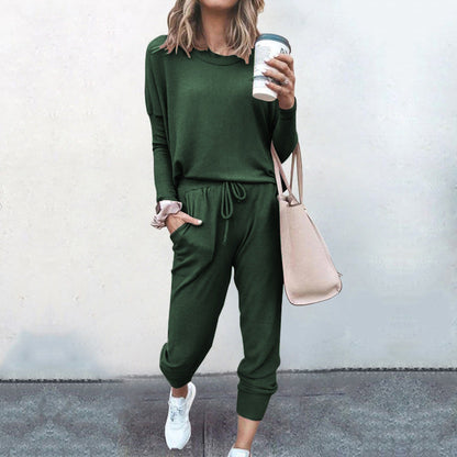Conjunto de dos piezas para mujer, otoño e invierno, holgado, color liso, manga larga, informal