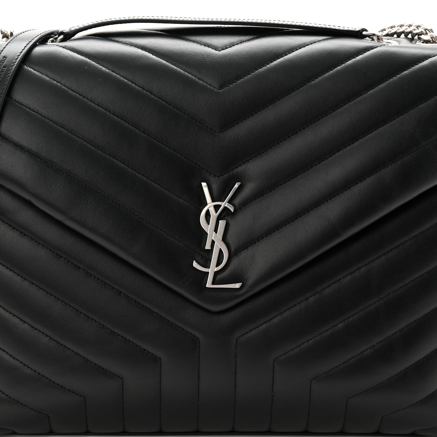 Calfskin Y Quilted Monogram Large Loulou Chain Satchel Black