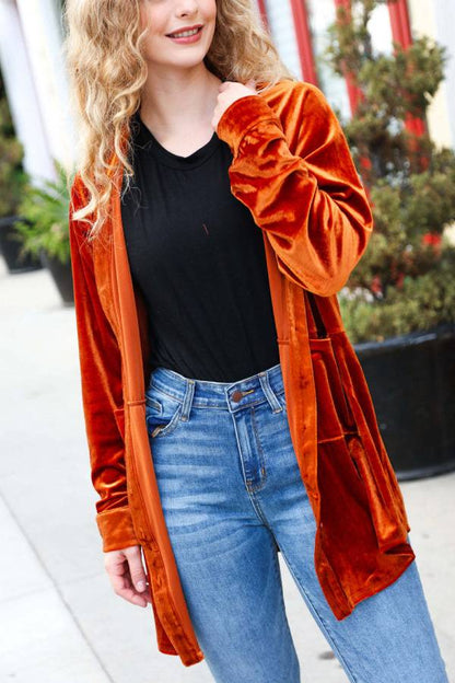 Blusa tipo túnica con botones de terciopelo color óxido