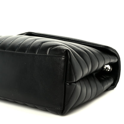 Calfskin Y Quilted Monogram Medium Loulou Chain Satchel Black
