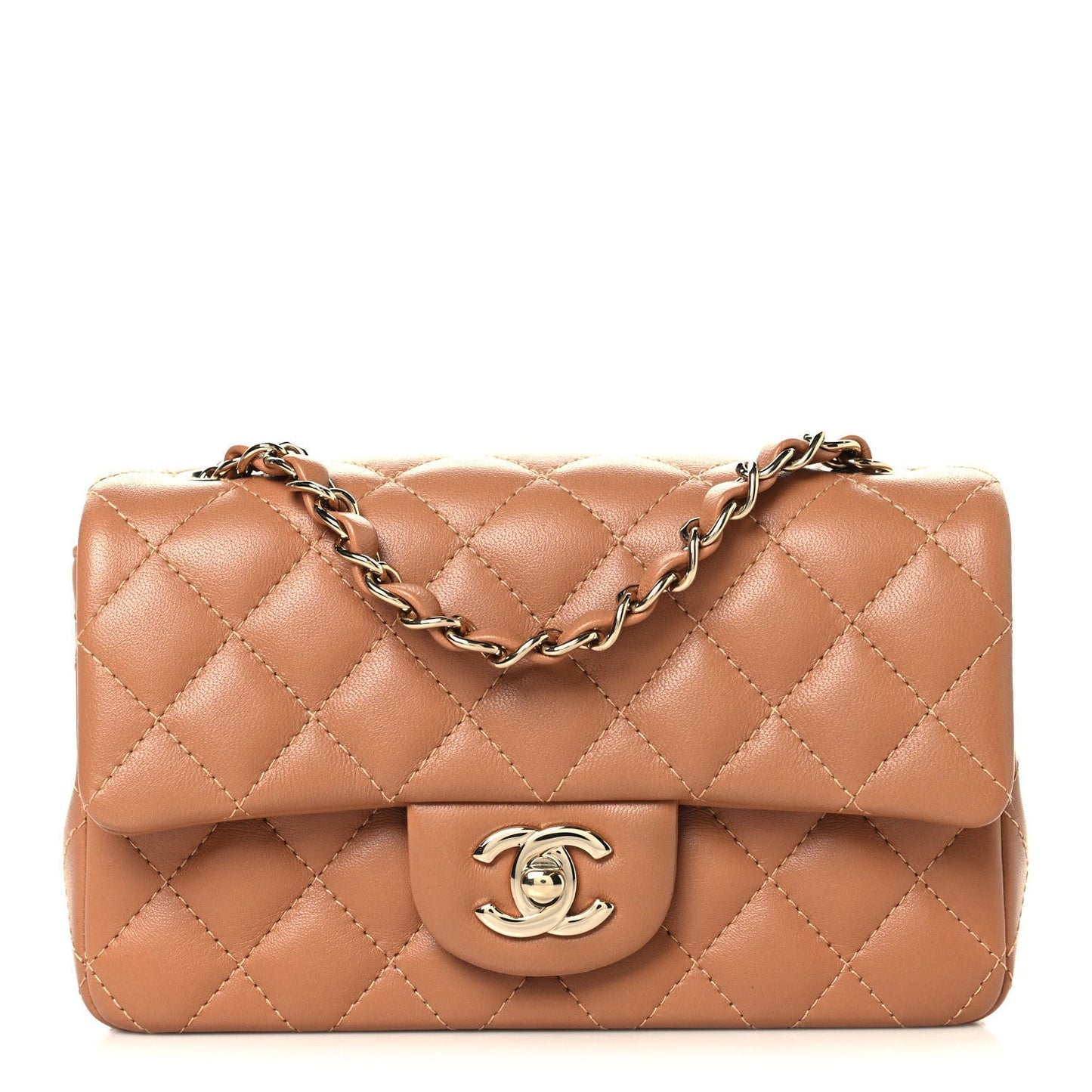 Lambskin Quilted Mini Rectangular Flap Brown