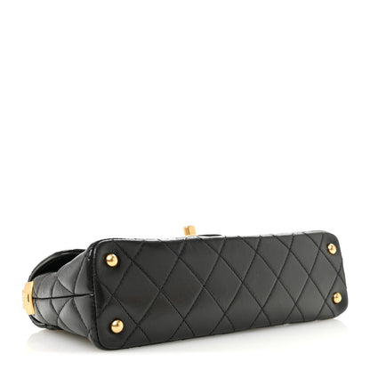 Lambskin Quilted Mini Flap Top Handle Bag Black