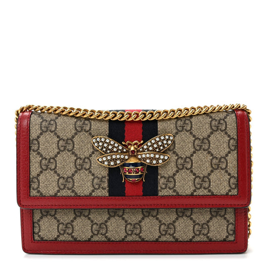 GG Supreme Monogram Web Queen Margaret Chain Wallet Red