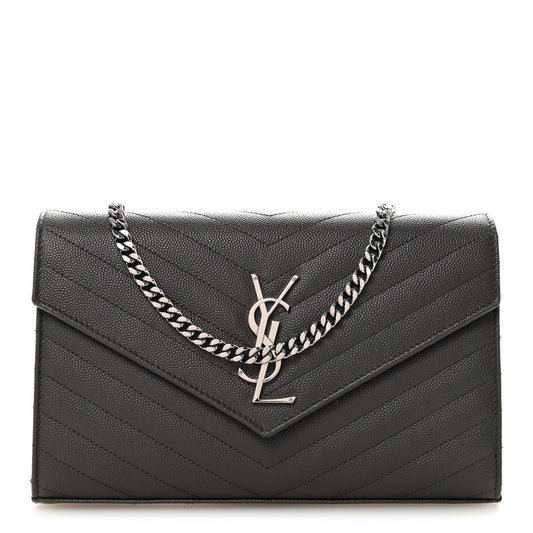 Grain De Poudre Matelasse Chevron Monogram Chain Wallet Earth