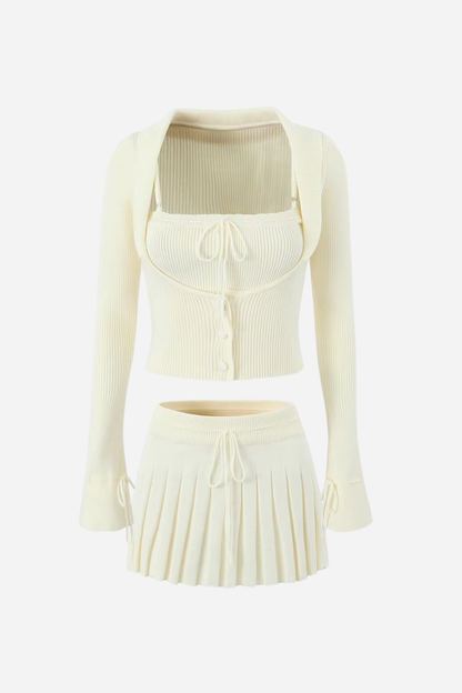 Bowknot Ribbed Three-piece Knitted Set