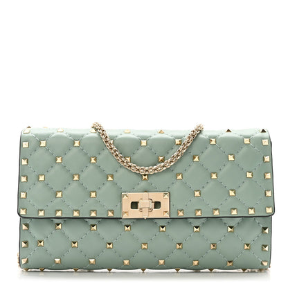 Lambskin Rockstud Spike Wallet on Chain Morning Dew