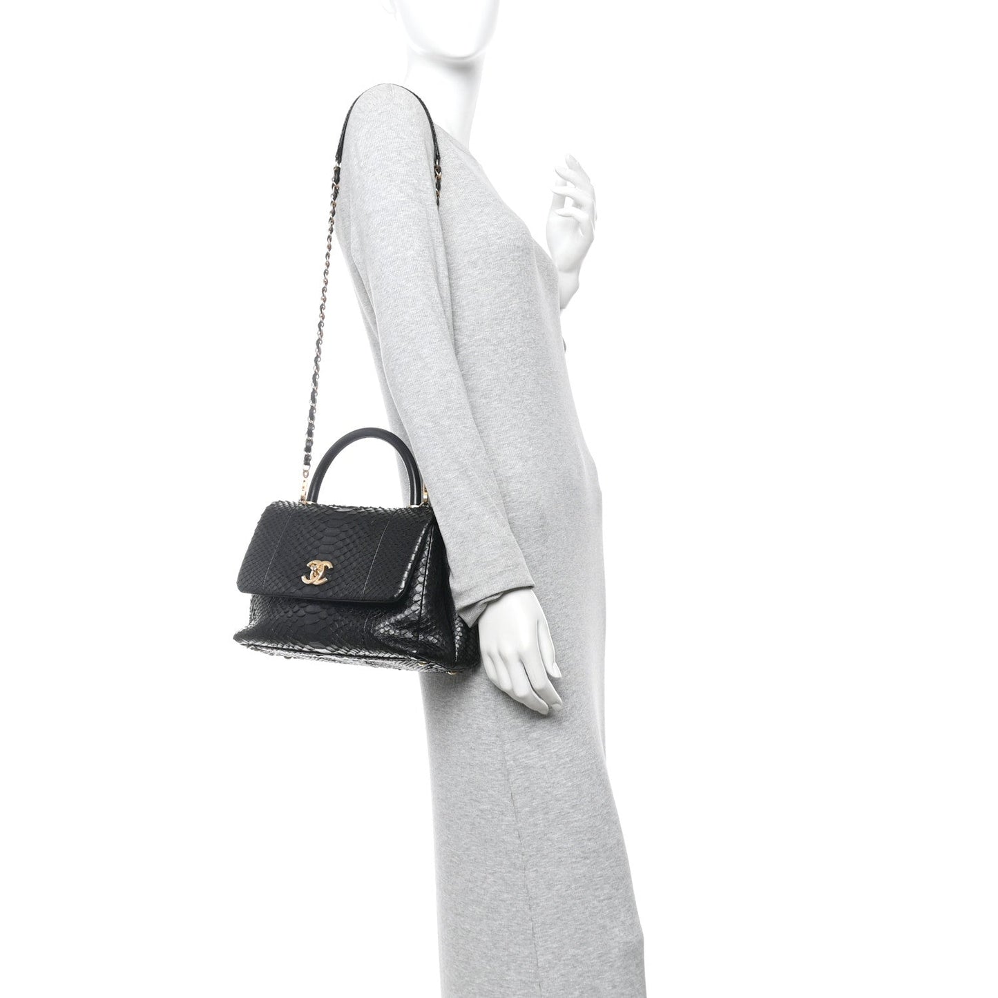 Snakeskin Small Coco Handle Flap Black