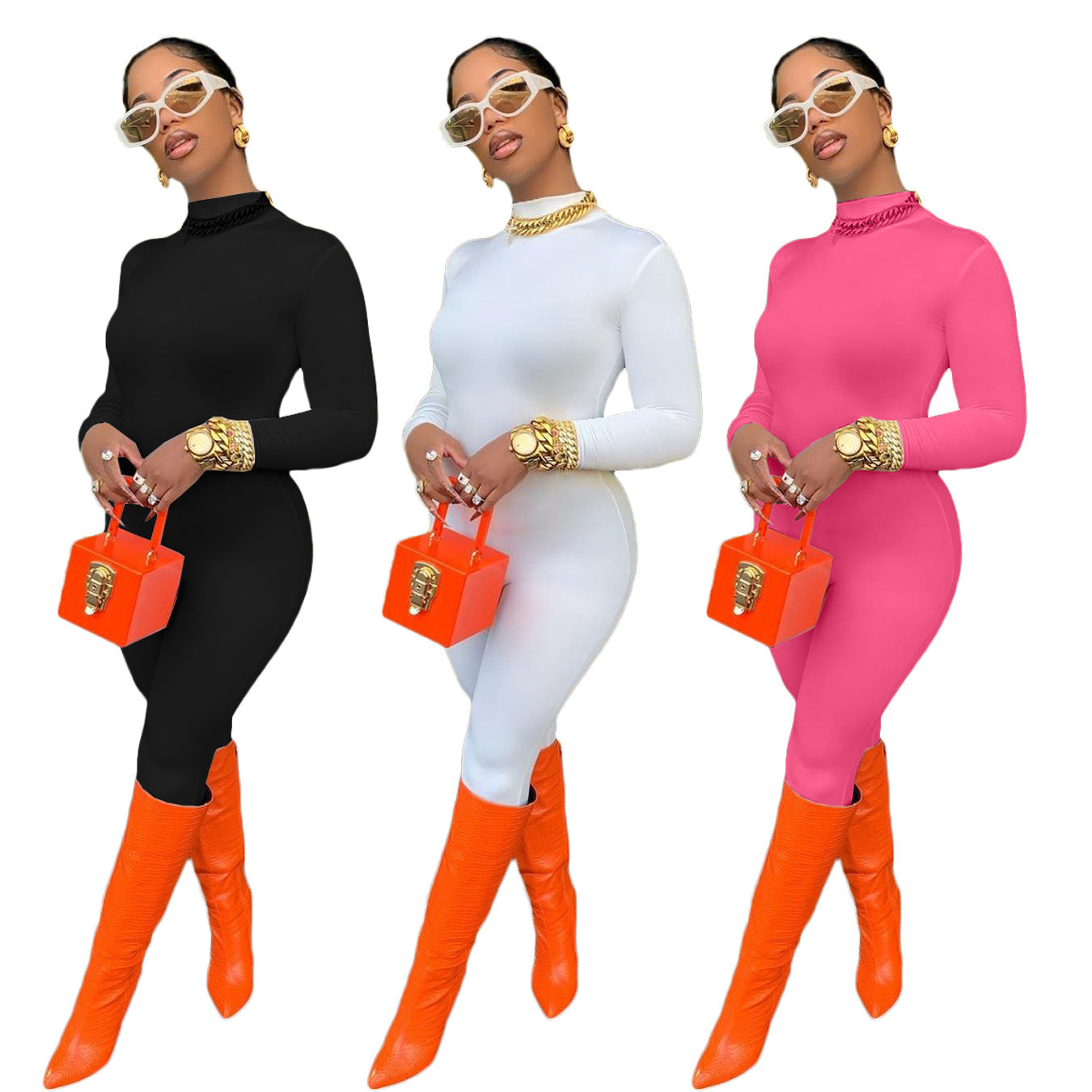 Women Autumn Winter Casual Sexy Solid Color Jumpsuit