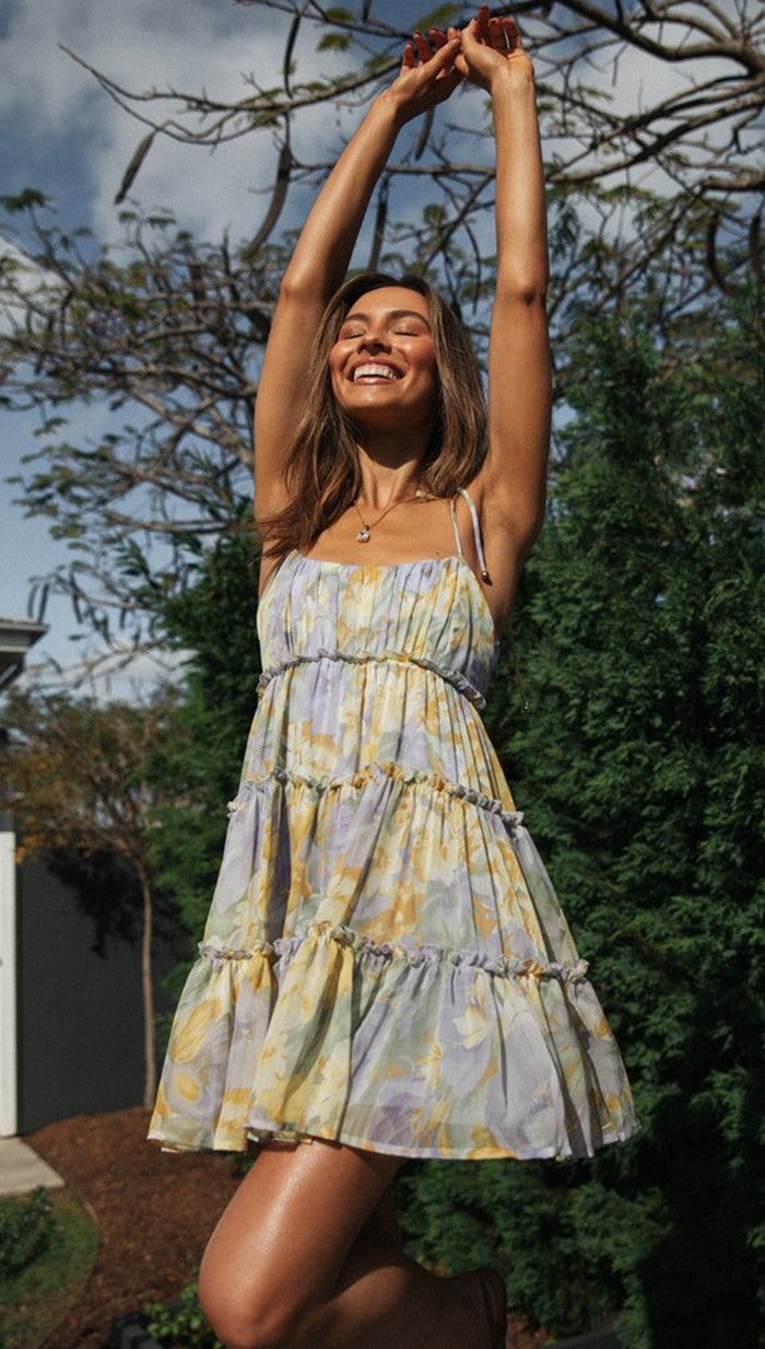 Vestido camisero estampado con cordones para mujer