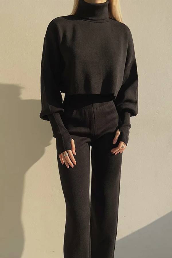 Conjunto informal de dos piezas de top y pantalón de manga larga holgado