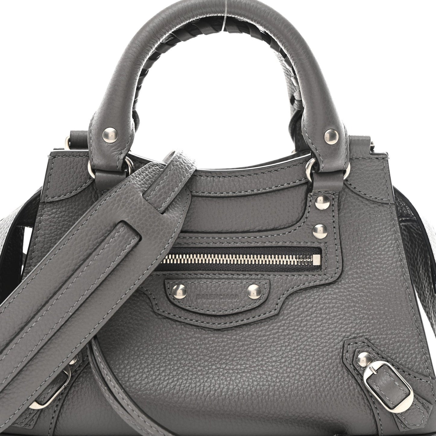 Grained Calfskin Neo Classic Silver Hardware Mini City Dark Grey