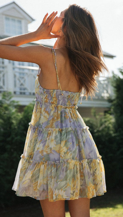 Vestido camisero estampado con cordones para mujer