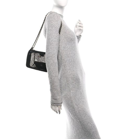 Mesh Shiny Lambskin Clutch With Chain Black